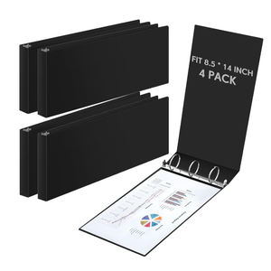 Humyoun 4 Pcs 8.5'' x 14'' Landscape 3 Ring Legal Size Binders 2 Inch Round Ring Binders Heavy Duty Economy Holds 8.5 '' x 14'' Paper for Artwork Blueprints, Office, Home, Work Places (Black)