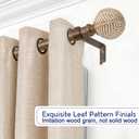 Wood Curtain Rods for Windows: 1 Inch Diameter Adjustable Drapery Rods 72" to 144", 2 Pack Heavy Duty Window Rod with Imitation Wood Grain Leaf Pattern Finials