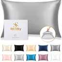 SilkSilky 100% Mulberry Silk Pillowcase - Pure 22 Momme High-Grade 6A Fibers for Hair & Skin, Envelope Closure, Natural, Organic, Breathable & Cooling Pillow Case (Queen, Silver)