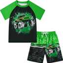 Love Wood Boys Short Sleeve Rash Guard Swimsuit Set with Swim Trunks for  10-12Years
