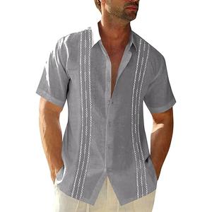 Runcati Mens Short Sleeve Guayabera Shirts Linen Cotton Button Down Mexican Embroidered Cuban Wedding Shirt Summer Beach Tops, XL, Color: 03 Gray
