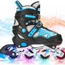 KORMAN Lightning Inline Skates for Kids Girls Boys with Light Up Wheels, Adjustable Kids Roller Skates Blades for Men Women Beginners Youths, Black, Large - Youth (5Y-8Y US)