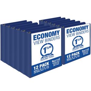 Samsill 1.5 Inch 3 Ring Binders, Made in USA, Economy Round Ring, Clear View Cover, 325 Sheet Capacity - for School, Home, Office - Blue, 12 Pack