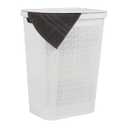 Mind Reader 60L Slim Laundry Hamper, Clothes Basket, Lid, Linen Design, Plastic, White