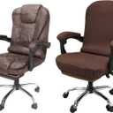 NeColorLife Stretchable Office Chair Cover with Armrest Covers  High-Back Desk Chair Slipcover, Checked Jacquard Fabric, Washable (Large Size, Coffee)