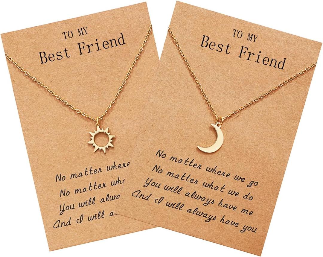 Best Friend Necklace for 2, Sun and Moon Matching Friendship Necklace Jewelry Gifts for BFF Sisters (Gold)