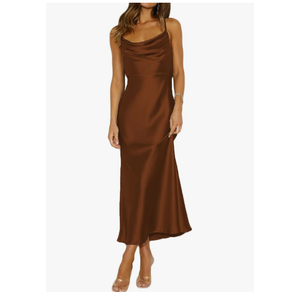 Summer Satin Spaghetti Strap Cowl Neck Backless Midi Dresses for Women Elegant Tie Low Back Ruched Cocktail Dress Size 8 Summer Satin Spaghetti Strap Cowl Neck Backless Midi Dresses for Women Elegant Tie Low Back Ruched Cocktail Dress Size 8