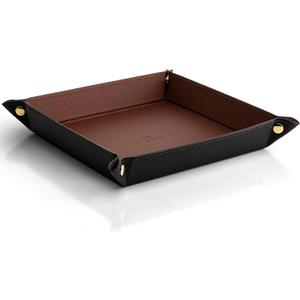 Vlando Valet Tray for Men Women, Nightstand Organizer Vanity Catchall Holder for Dresser Desk Storage Bedside, Travel PU Leather Jewelry Key Bowl Coin Watches and Candy Entryway Tray - Large, Brown