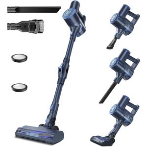 PRETTYCARELIFE Cordless Vacuum Cleaner, Lightweight Stick Vacuum Cleaner, 6 in 1, Self-Standing with Powerful Suction, 180 Bendable Wand Rechargeable Cordless Vacuum for Hardwood Floor (Blue)