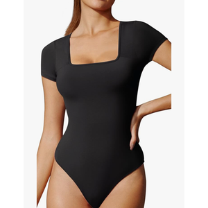 IUGA Bodysuits for Women Tummy Control Short Sleeve Square Neck Bodysuit Women's Slimming Basic Body Suit Tops L