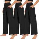 NEW YOUNG 3 Pack Women's Wide Leg Pants with Pockets High Waist Loose Sweatpants Casual Lounge Yoga Workout Palazzo, Black, Size L