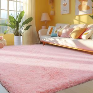 Pink Fluffy Area Rugs 4x6: Fluffy Furry Area Rugs for Bedroom- Ultra Soft Fuzzy Pink Rugs- High Pile Plush Rugs for Bedroom, Nursery Kids Room, 4x6