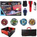 Burst Gyro All in One Portable Battle Arena Set, 4 Metal Fusion Attack Spinning Tops with 2 Two-Way Launchers & 2 Handles, Gyro Battling Game Toy Gift for Kids Boys Ages 6 7 8 9 10+ (CX01-4A)
