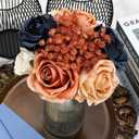 Wedding Bridesmaid Bouquets Set of 4, Artificial Silk Flowers Arrangement for Ceremony Marriage Proposal Party Anniversary Decorations - Burnt Orange & Navy Blue