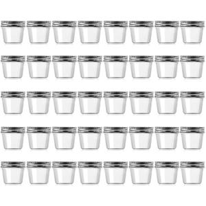 novelinks 4 Ounce Clear Plastic Jars Containers With Screw On Lids - Refillable Round Empty Plastic Slime Storage Containers for Kitchen & Household Storage - BPA Free (40 Pack) (Silver)