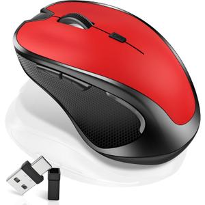 Mouse for MacBook Wireless Bluetooth Mouse Laptop MacBook Air Mac Pro Rechargeable Silent PC iPad Optical Mouse with Jiggler Dual Mode Switch Bluetooth 5.2/3.0 and 2.4GHz USB Type-C Receiver Red
