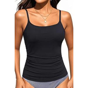 Women's Tankini Top Only Tummy Control Bathing Suits Top U Neck Swimwear Tops No Bottom, Size 2XL