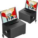 Uniclife 2 Pack Metal Donation Box for Fundraising, Suggestion Box with Slot and Lock, Black Ballot Boxes with Sign Holder, Storage Container for Voting Charity Tip Collection, 6.4" x 4.7" x 4"