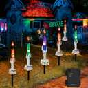 Halloween Decorations, 6 Pack Skeleton Hands Hold Lighted Candle Stakes, Waterproof Battery Operated Pathway Decor with Timer, Light Up for Tabletop Indoor Outdoor Party Lawn Yard Garden Warm White