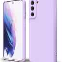 oakxco for Samsung Galaxy S21 Phone Case Liquid Silicone, Cute Thin Slim Soft Rubber TPU Plain Smooth Gel Cover for Women Girl, Matte Solid Protective & Shockproof, Lilac Lavender Light Purple