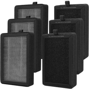 ATXKXE lv-h128 replacement filters compatible with levoit Air Purifier lv-h128, 3-Stage Filtration System Activated Carbon Filter, Fit for PUURVSAS HM669A/ROVACS RV60, black, 6 pack