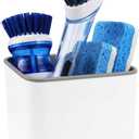 KeFanta Sink Counter Caddy, Plastic Dish Sponge Holder, Kitchen Brush and Scrubber Organizer with Drain Tray, White (Grey and White)