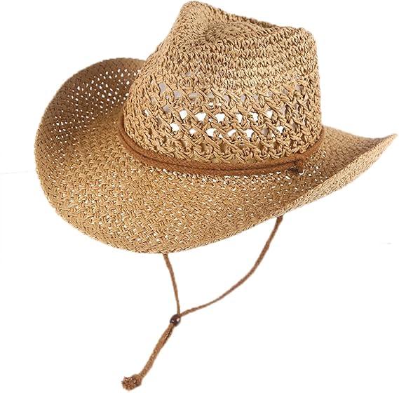 Straw Cowboy Hat Wide Brim Sun Beach Cowgirl Hat for Women and Men Summer Western Cowboy for Travel Outdoor Family