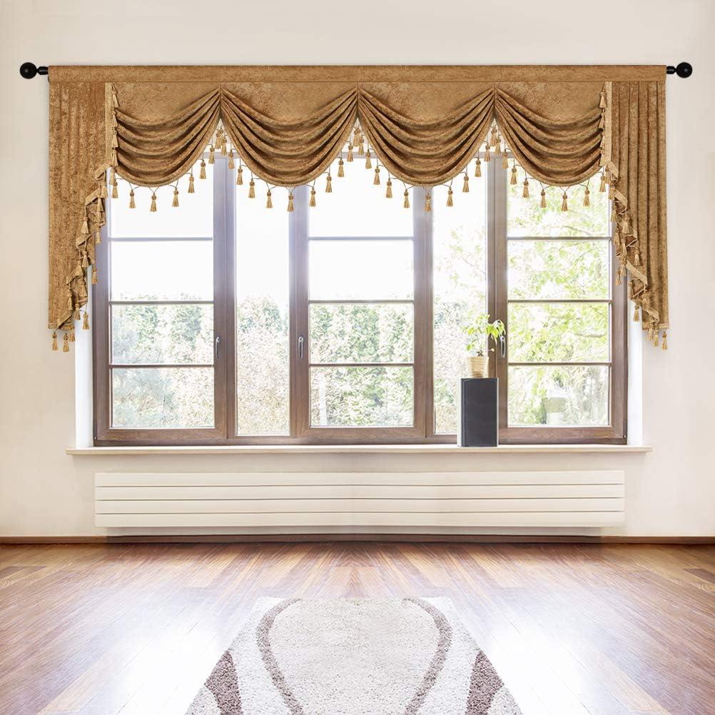 ELKCA Thick Chenille Window Curtains Valance for Living Room Large Waterfall Valance for Bedroom,Rod Pocket,1 Panel (Bronze, W110)