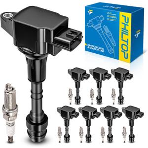 PHILTOP Ignition Coil Pack and Iridium Spark Plugs Fits for INFINITI 2007-2010 QX56, Nissan 2008-2015 TITAN, 2007-2015 Armada, 2012-2015 NV3500, 2012-2015 NV2500, 2008-2012 Pathfinder, 8PCS UF551