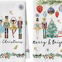 Artoid Mode Nutcrackers Xmas Balls Merry Christmas Bar Kitchen Towels, 12x24 Inch Quick Dry Microfiber Cloth Dish Towels for Kitchen Drying Set of 2 (Beige)