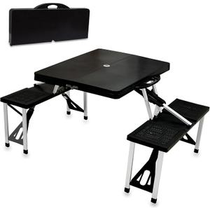 Picnic TIME Portable Folding Picnic Table with Seats for 4, Collapsible Aluminum Table with Benches & Umbrella Hole, Lightweight Foldable Table for Camping, Travel, Backyard, Tailgating | with Umbrella Hole