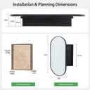 Brushed Black Metal Medicine Cabinet Oval-Design,Bathroom Mirror with Storage, Recessed or Surface Mounted, 2 Adjustable Metal Shelves (Brushed Black, 20x32)