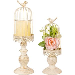Pack of 2-Piece Birdcage Candle Holder, Vintage Candle Stick Holders, Wedding Candle Centerpieces for Tables, Iron Candlestick Holder Home Decor (Ivory-1)