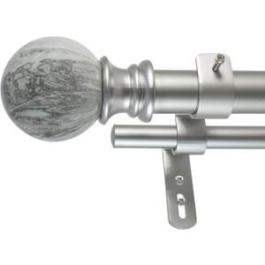 Decopolitan 30023-AS36 MARBLE BALL DOUBLE CURTAIN ROD SET, 36 to 72-Inches, Antique Silver