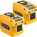 220W Power Inverter Compatible with Dewalt 20V Battery, DC 20V to AC 110V Portable Power Station with 1 AC Outlet, 2 USB Ports & 1 Type-C Fast Charging, 400LM LED Work Light (2-Pack) (Yellow)