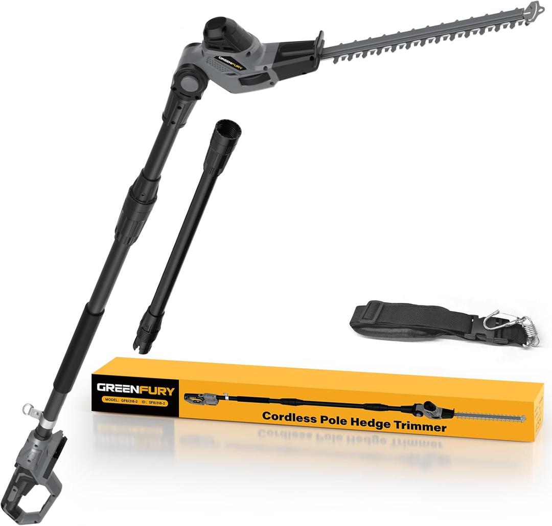 Pole Hedge Trimmer Cordless Compatible with Dewalt 20V MAX Battery, 18-Inch Dual Action Blade, Sectional Extension Pole with 16 FT Reach, 135 Adjustable Head (Bare Tool Only) (Black)