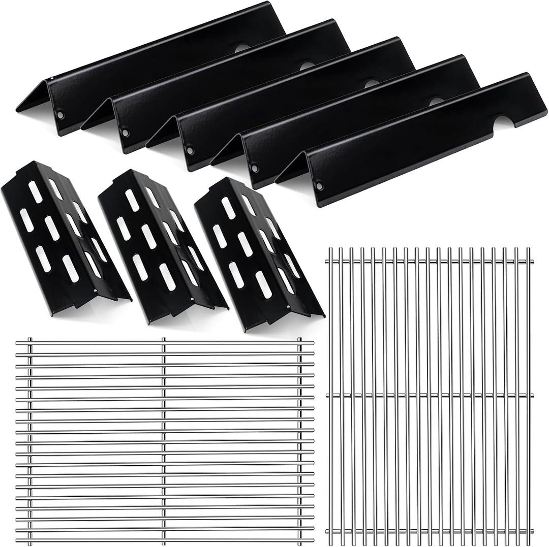 Porcelain-Enameled Grill Flavorizer Bar Heat Plates with 2 Pack Stainless Steel Cooking Grates Grill Replacement Parts for Weber Genesis II 300 Series E-310 E-315 E-330 E-335 S-310 S-335