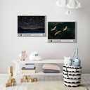 Framed Starry Sky Flying Cranes Japanese Bird Rustic Nature Animal Wall Art Decor Canvas Print Picture Yayoi Kusama Style Modern Poster Gallery Bedroom Living Room Studio 12x16 Inch Ready to Hang