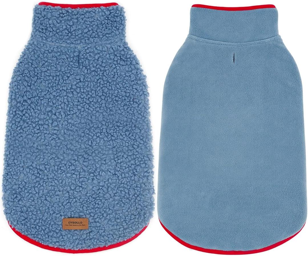 cyeollo Warm Dog Coat Sweater Reversible Dog Jacket Winter Fleece Sherpa Vest Pet Clothes Doggie Jackets for Cold Weather Puppy Cat Apparel Coats for Small Dogs, Blue M (Medium (10-15lbs))