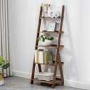 Maydear Bamboo Ladder Shelf Bookcase, 5-Tier Leaning Bookshelf Free Standing Organizer Storage Shelves for Living Room, Bedroom, Kitchen, Home Office, Balcony, Walnut