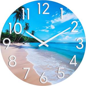 JoFomp Beach Outdoor Clocks for Patio, Large Outdoor Clocks Waterproof 12 Inch with Glass, Outdoor Wall Clocks Battery Operated, Pool Clock Outdoor Weatherproof, Outside Clock for Backyard/Garden