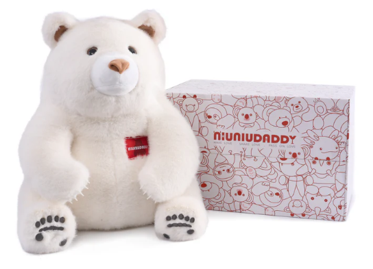 Niuniudaddy 35cm Weighted Polar Bear - Heart of Comfort & Calming Companion (Includes Box & Stickers)