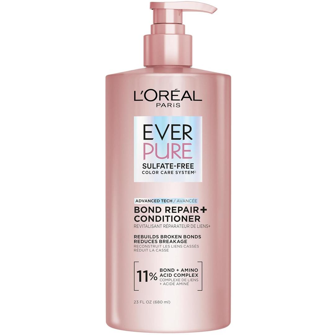 L'Oreal Paris Sulfate Free Bond Repair+ Conditioner, Hair Conditioner with Bond + Amino Acid Complex, Strengthens and Repairs Damaged or Color Treated Hair, EverPure, 23 Fl Oz 