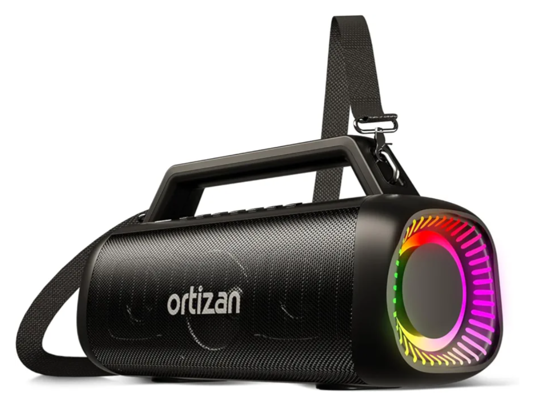 Ortizan 80W Speakers Bluetooth Wireless Loud with Bass, 24H Playtime, IPX7 Waterproof, Bluetooth 5.3, TWS Pairing, Large Outdoor Speaker with Lights, Portable for Garage, Camping and Beach  Black