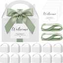 Maitys 24 Set Welcome Gable Boxes with Ribbon and Label 9x6x6'' Wedding Gift for Guests Large Paper Welcome Boxes for Wedding Bridal Baby Shower Party Favors (Sage Green)