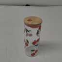 Creative Brands Bella Mon Cheri Red Cherry Pattern 20 ounce Glass Bamboo Drinking Smoothing Travel Tumbler with Straw