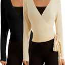 SweatyRocks Women's Pilates Outfits Wrap Tops Ballet Yoga Coquette Shirt Cute Long Sleeve Workout Activewear (Multicolor)