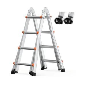 VEVOR Telescoping Ladder A Frame, 15 FT Compact Aluminum Extension Ladder, Multi-Function Portable Collapsible RV Ladder, Telescopic Ladder for Homework Stairs Indoor Outdoor Roof, 400lb Load