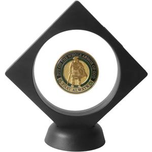 HillSpring 3.6" Clear Display Stand, 3D Floating Display Frame for Medallion Challenge Coin, Medal, Specimen, Stand Box, Jewelry Holder (Black)