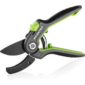 WORKPRO Anvil Pruning Shears, 8 Professional Gardening Hand Pruner with SK5 Steel Sharp Blades, Ideal Gardening Tool for Cutting and Trimming, Green